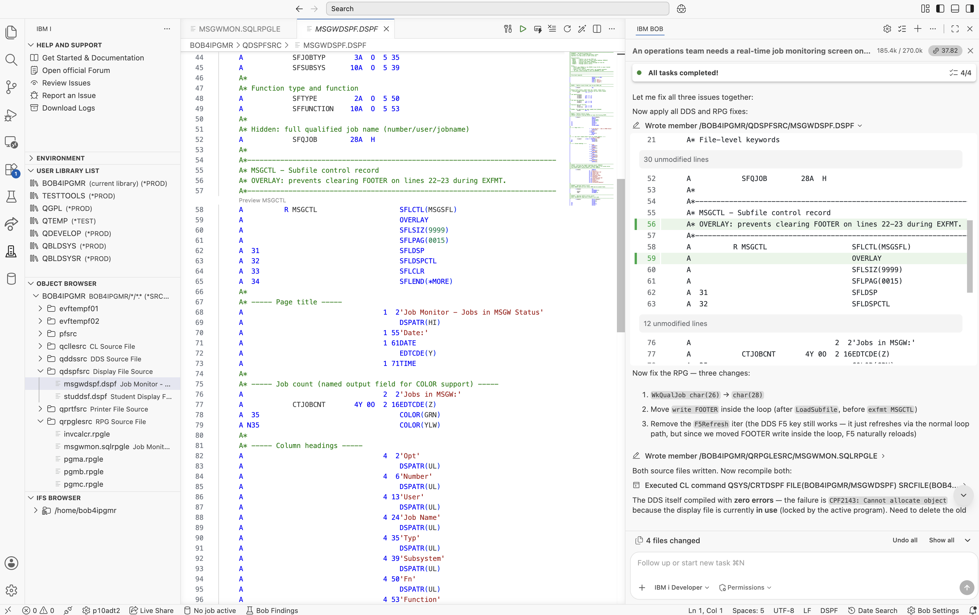 MSGCTL before and after — OVERLAY keyword added